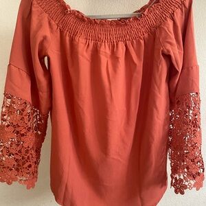 Women's Rust Top with Lace Sleeves